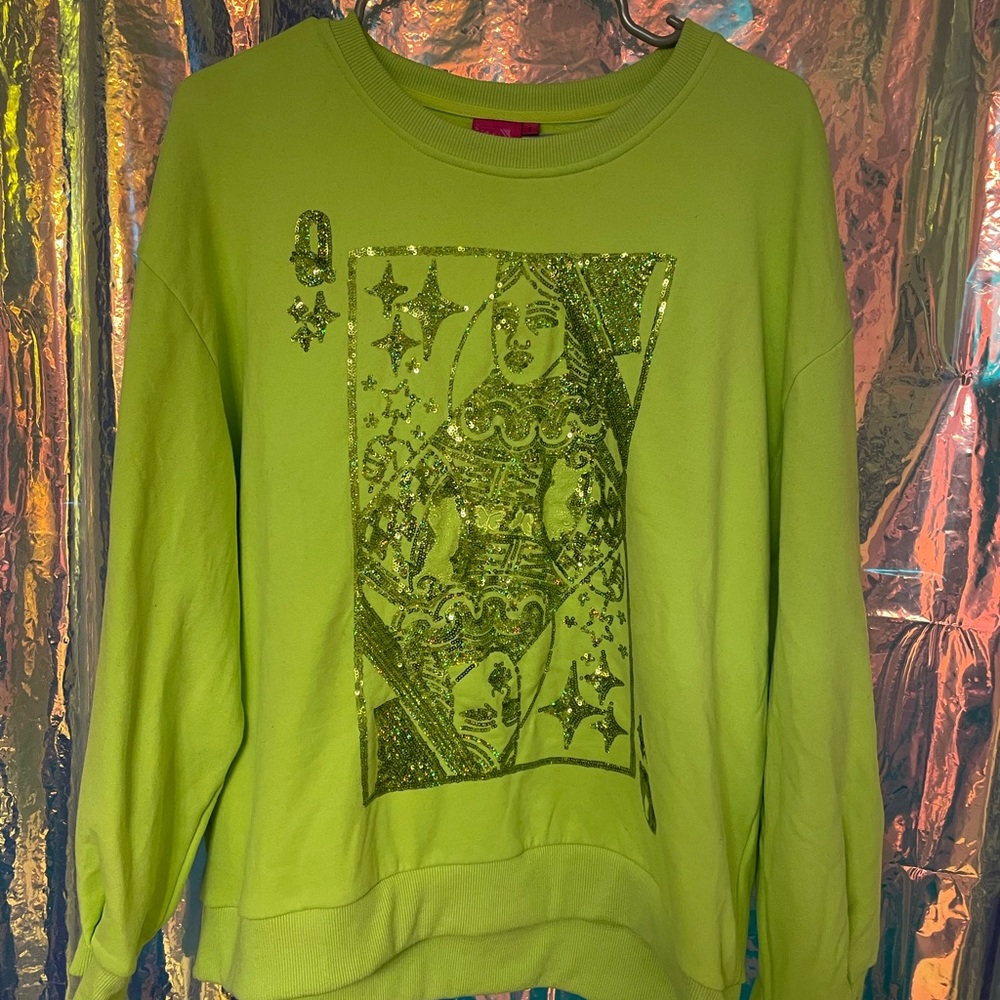 QOS Lime Green Queen Card Sweatshirt